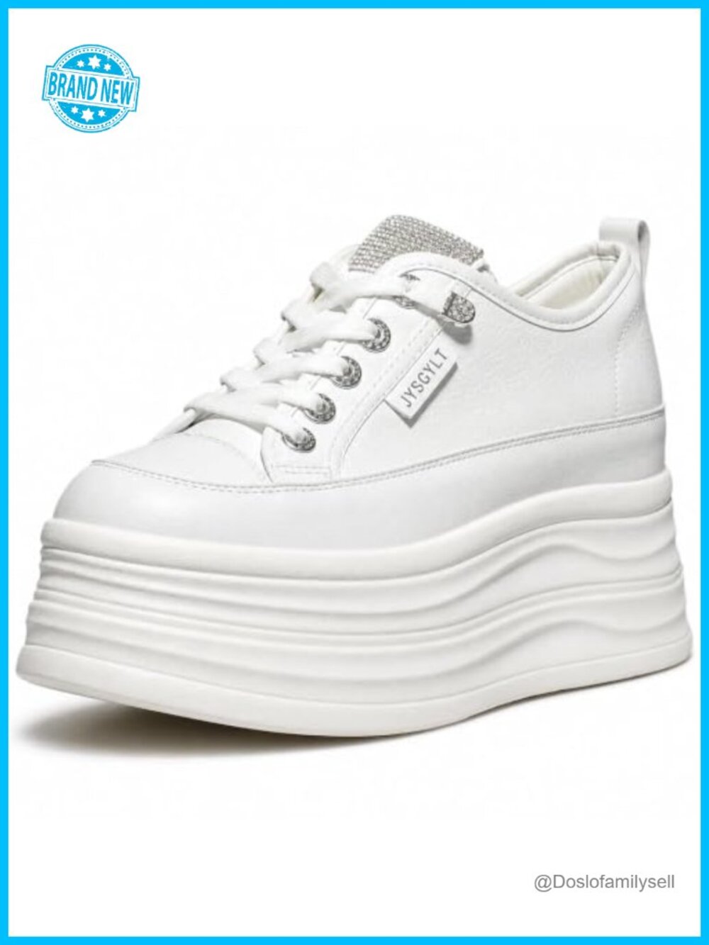 Chunky Platform Sneakers Leather Lace-Up Casual Walking Shoes Glitter